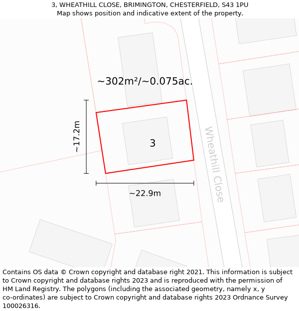 3, WHEATHILL CLOSE, BRIMINGTON, CHESTERFIELD, S43 1PU: Plot and title map