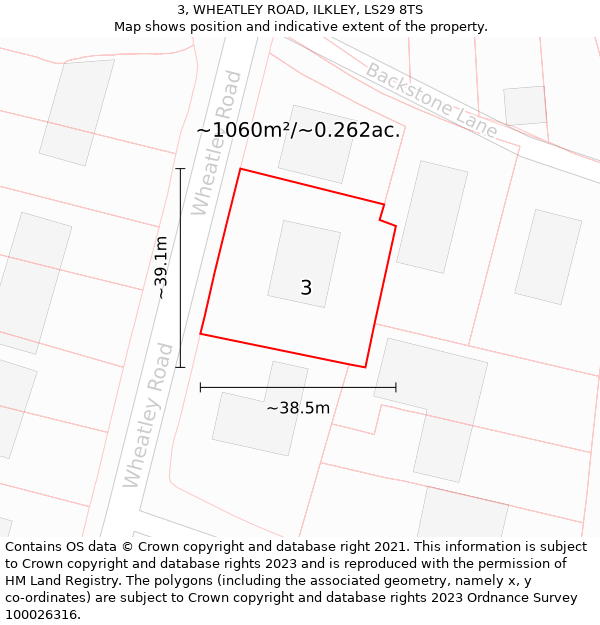 3, WHEATLEY ROAD, ILKLEY, LS29 8TS: Plot and title map