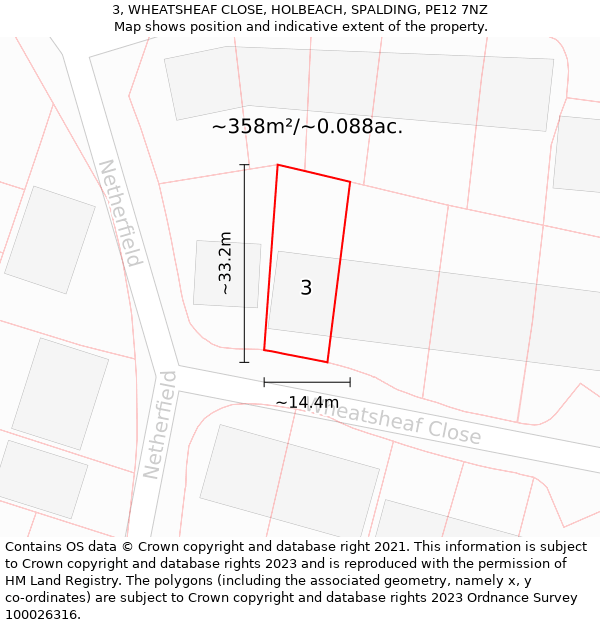 3, WHEATSHEAF CLOSE, HOLBEACH, SPALDING, PE12 7NZ: Plot and title map