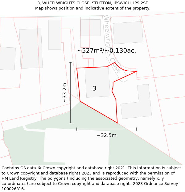 3, WHEELWRIGHTS CLOSE, STUTTON, IPSWICH, IP9 2SF: Plot and title map