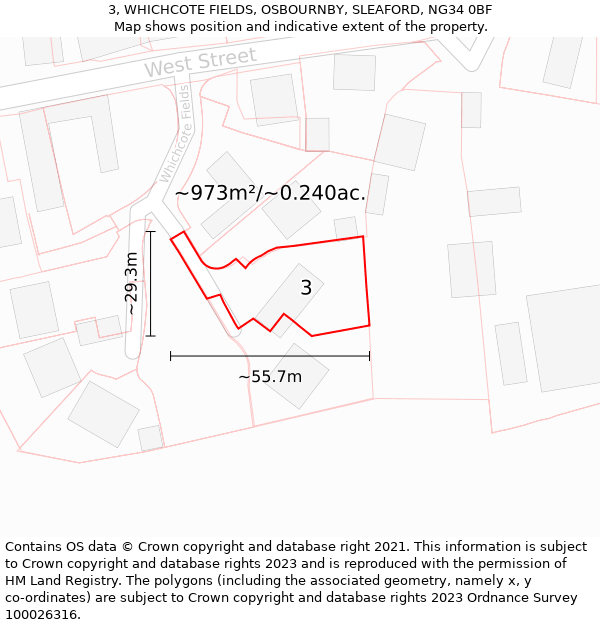 3, WHICHCOTE FIELDS, OSBOURNBY, SLEAFORD, NG34 0BF: Plot and title map