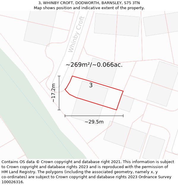 3, WHINBY CROFT, DODWORTH, BARNSLEY, S75 3TN: Plot and title map