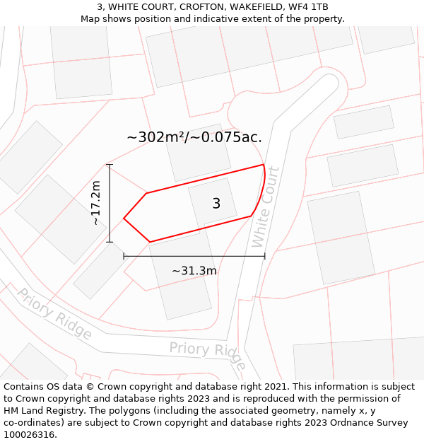 3, WHITE COURT, CROFTON, WAKEFIELD, WF4 1TB: Plot and title map