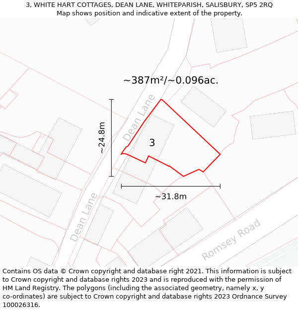 3, WHITE HART COTTAGES, DEAN LANE, WHITEPARISH, SALISBURY, SP5 2RQ: Plot and title map