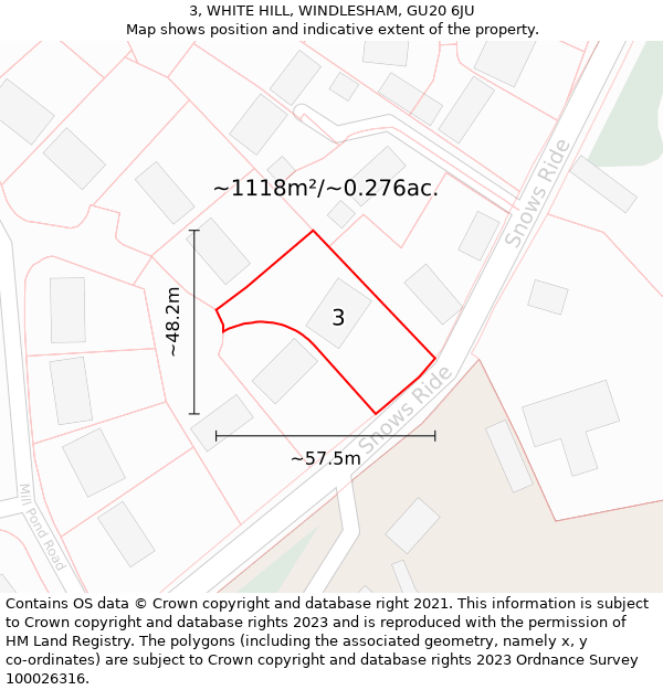 3, WHITE HILL, WINDLESHAM, GU20 6JU: Plot and title map