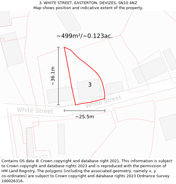 3, WHITE STREET, EASTERTON, DEVIZES, SN10 4NZ: Plot and title map