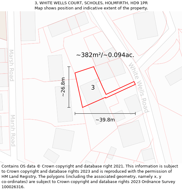 3, WHITE WELLS COURT, SCHOLES, HOLMFIRTH, HD9 1PR: Plot and title map