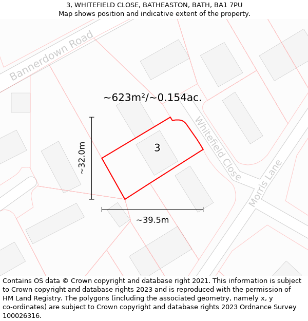 3, WHITEFIELD CLOSE, BATHEASTON, BATH, BA1 7PU: Plot and title map