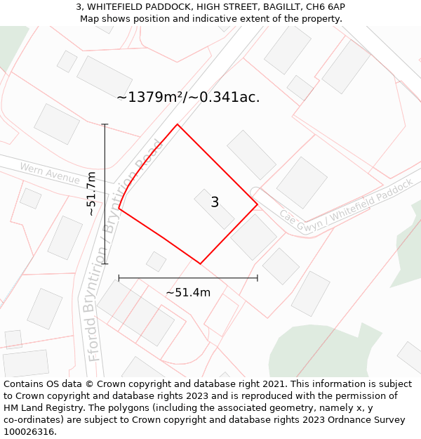 3, WHITEFIELD PADDOCK, HIGH STREET, BAGILLT, CH6 6AP: Plot and title map