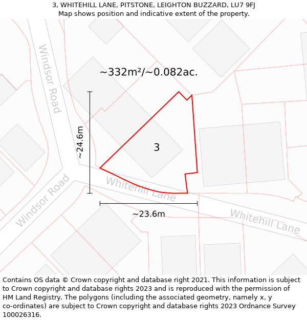 3, WHITEHILL LANE, PITSTONE, LEIGHTON BUZZARD, LU7 9FJ: Plot and title map