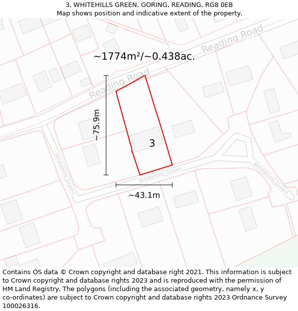 3, WHITEHILLS GREEN, GORING, READING, RG8 0EB: Plot and title map