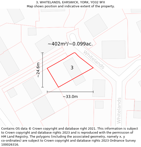 3, WHITELANDS, EARSWICK, YORK, YO32 9FX: Plot and title map