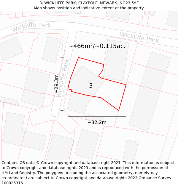 3, WICKLIFFE PARK, CLAYPOLE, NEWARK, NG23 5AE: Plot and title map