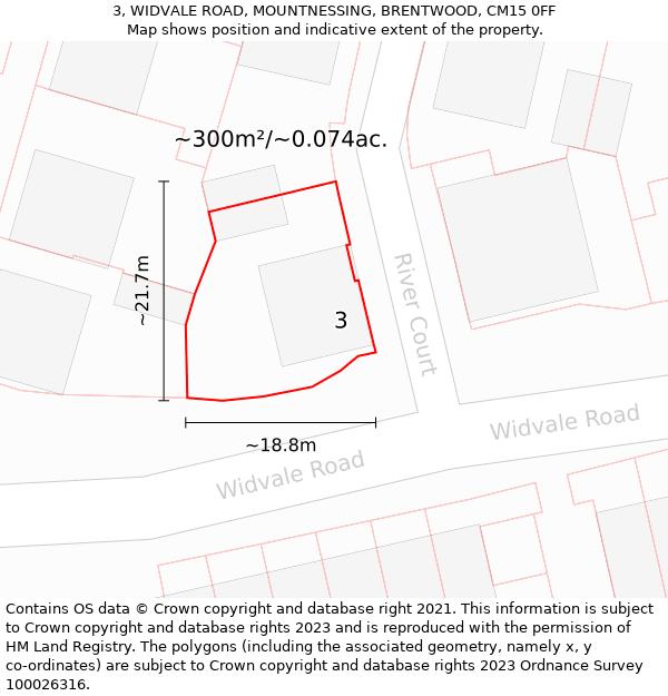 3, WIDVALE ROAD, MOUNTNESSING, BRENTWOOD, CM15 0FF: Plot and title map