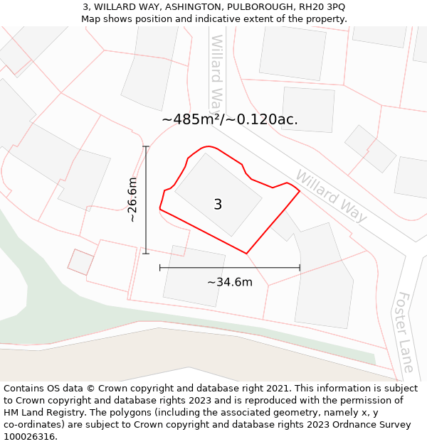 3, WILLARD WAY, ASHINGTON, PULBOROUGH, RH20 3PQ: Plot and title map