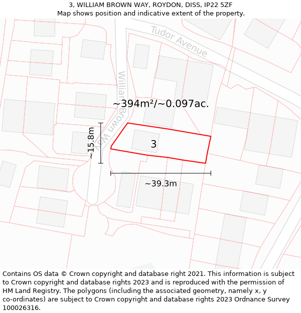 3, WILLIAM BROWN WAY, ROYDON, DISS, IP22 5ZF: Plot and title map