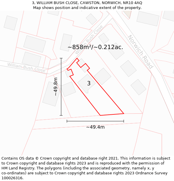 3, WILLIAM BUSH CLOSE, CAWSTON, NORWICH, NR10 4AQ: Plot and title map