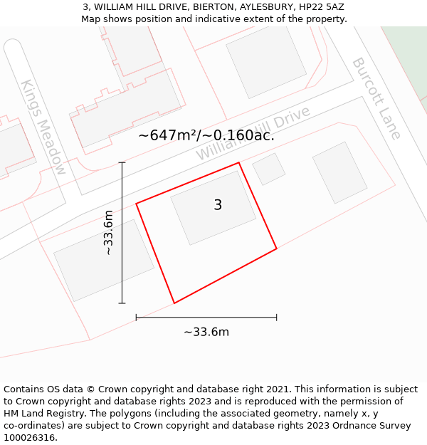 3, WILLIAM HILL DRIVE, BIERTON, AYLESBURY, HP22 5AZ: Plot and title map