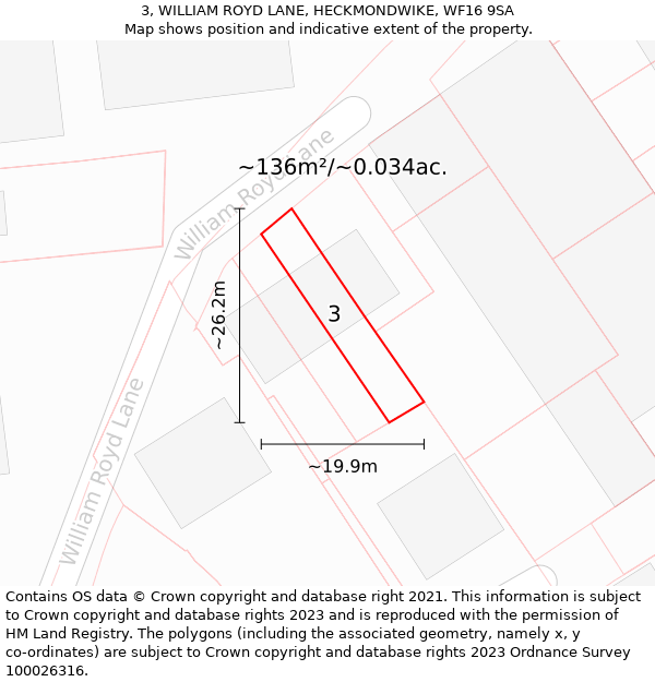 3, WILLIAM ROYD LANE, HECKMONDWIKE, WF16 9SA: Plot and title map