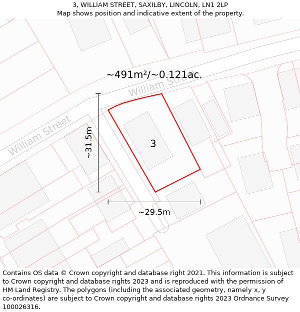 3, WILLIAM STREET, SAXILBY, LINCOLN, LN1 2LP: Plot and title map