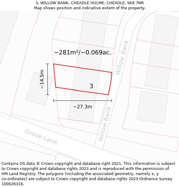 3, WILLOW BANK, CHEADLE HULME, CHEADLE, SK8 7NR: Plot and title map