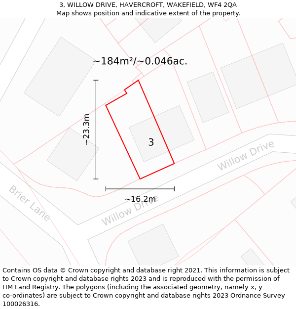 3, WILLOW DRIVE, HAVERCROFT, WAKEFIELD, WF4 2QA: Plot and title map