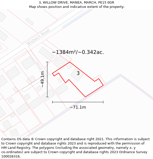 3, WILLOW DRIVE, MANEA, MARCH, PE15 0GR: Plot and title map