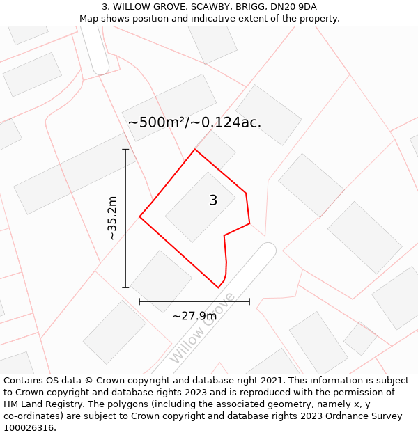 3, WILLOW GROVE, SCAWBY, BRIGG, DN20 9DA: Plot and title map