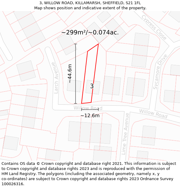 3, WILLOW ROAD, KILLAMARSH, SHEFFIELD, S21 1FL: Plot and title map