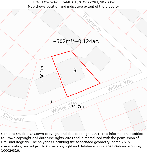 3, WILLOW WAY, BRAMHALL, STOCKPORT, SK7 2AW: Plot and title map