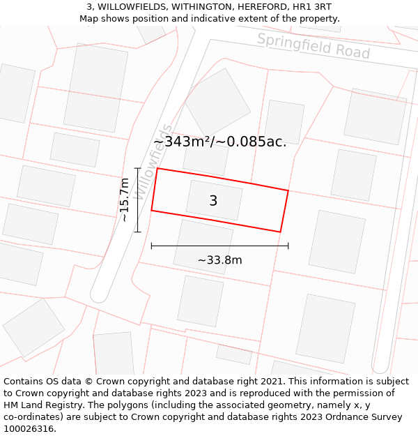 3, WILLOWFIELDS, WITHINGTON, HEREFORD, HR1 3RT: Plot and title map