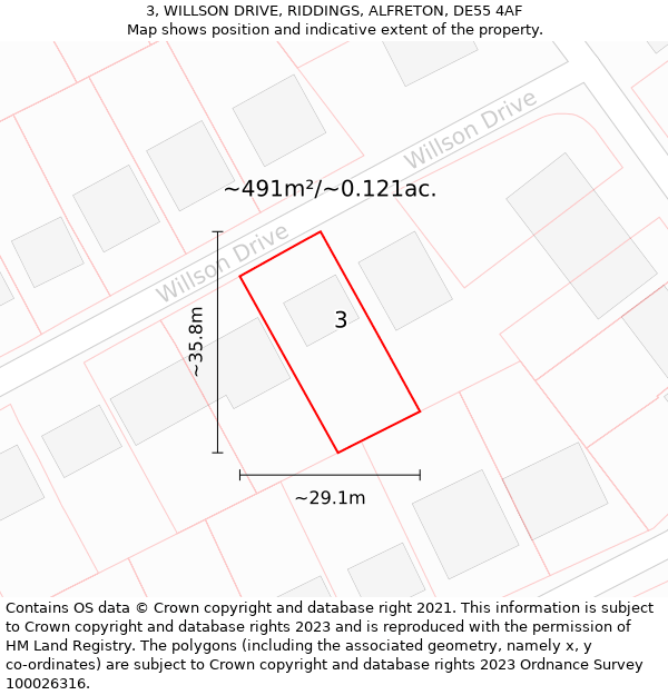 3, WILLSON DRIVE, RIDDINGS, ALFRETON, DE55 4AF: Plot and title map