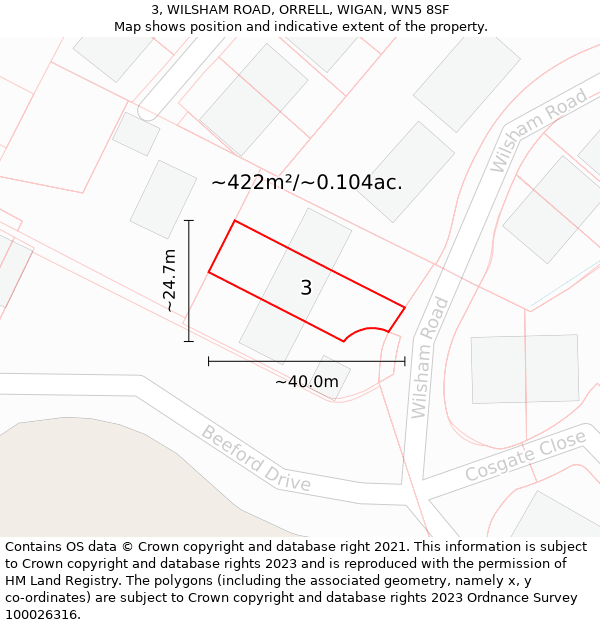 3, WILSHAM ROAD, ORRELL, WIGAN, WN5 8SF: Plot and title map