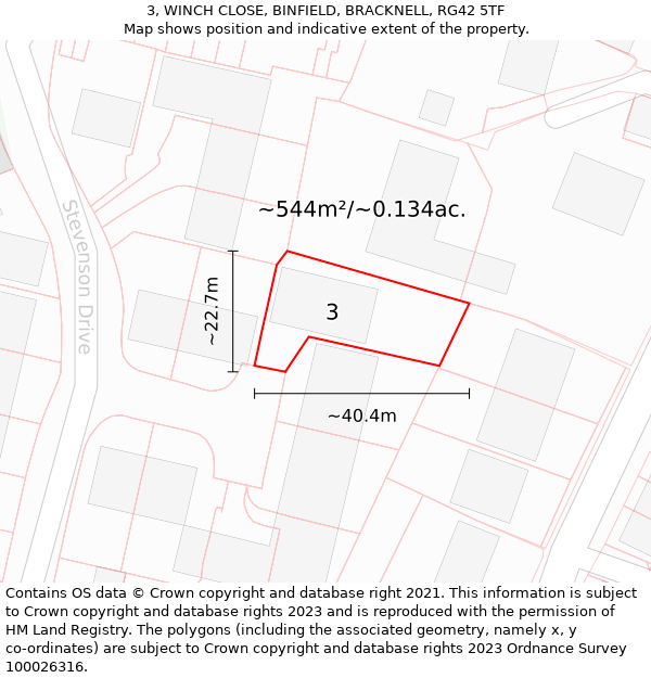 3, WINCH CLOSE, BINFIELD, BRACKNELL, RG42 5TF: Plot and title map