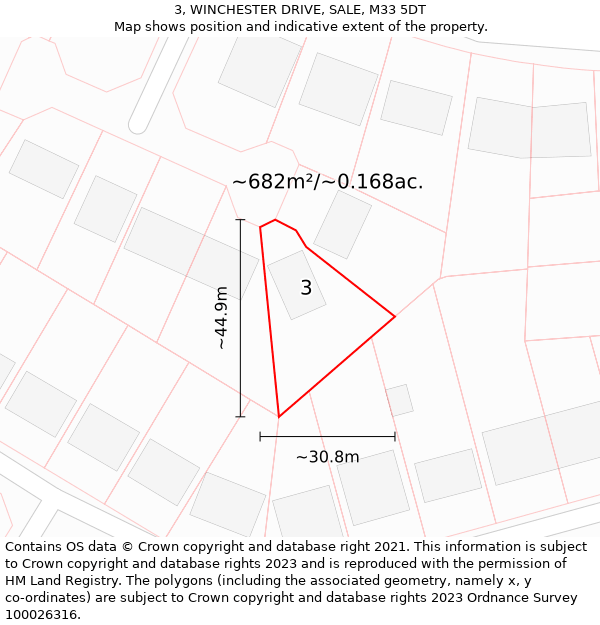 3, WINCHESTER DRIVE, SALE, M33 5DT: Plot and title map