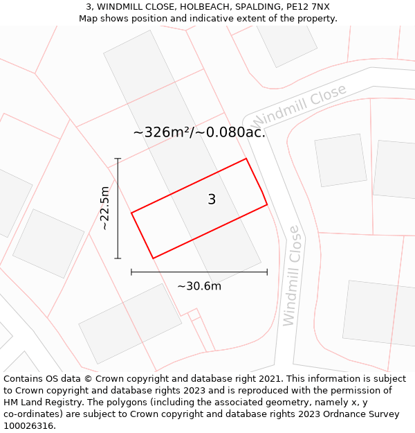 3, WINDMILL CLOSE, HOLBEACH, SPALDING, PE12 7NX: Plot and title map