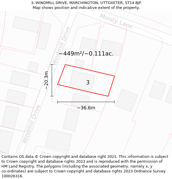 3, WINDMILL DRIVE, MARCHINGTON, UTTOXETER, ST14 8JP: Plot and title map