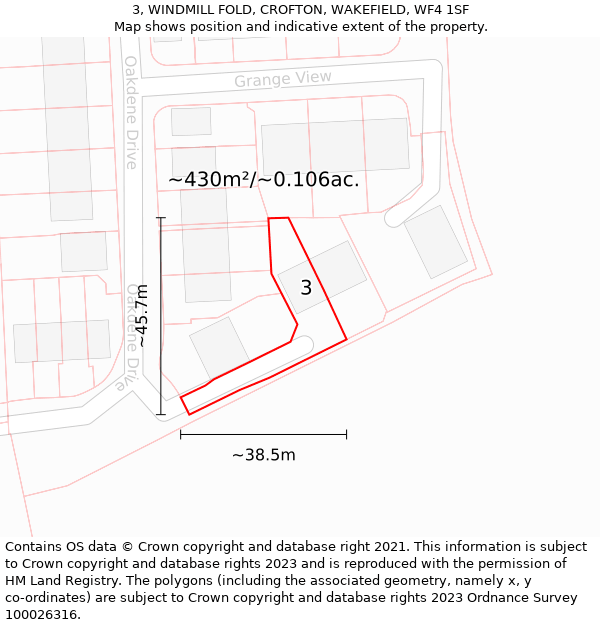 3, WINDMILL FOLD, CROFTON, WAKEFIELD, WF4 1SF: Plot and title map