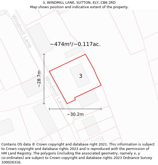 3, WINDMILL LANE, SUTTON, ELY, CB6 2RD: Plot and title map