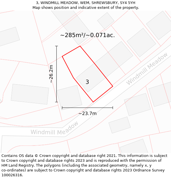 3, WINDMILL MEADOW, WEM, SHREWSBURY, SY4 5YH: Plot and title map