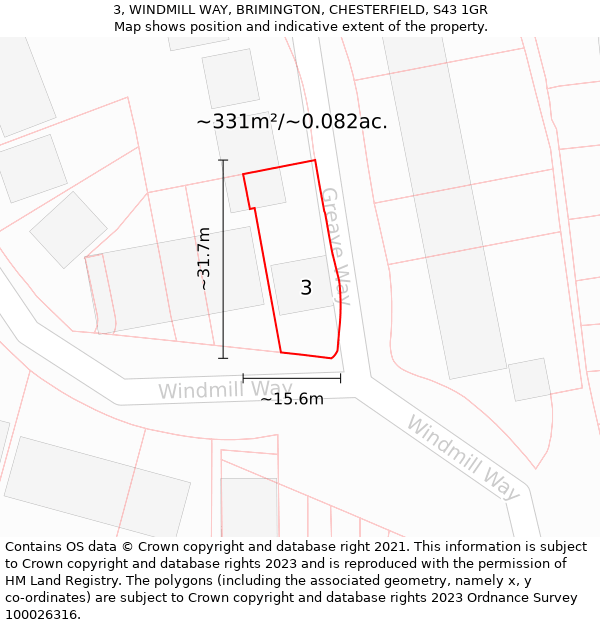 3, WINDMILL WAY, BRIMINGTON, CHESTERFIELD, S43 1GR: Plot and title map