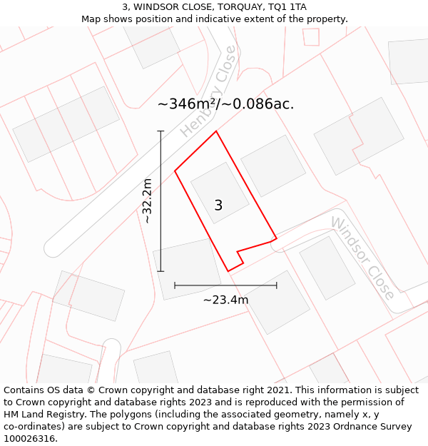 3, WINDSOR CLOSE, TORQUAY, TQ1 1TA: Plot and title map