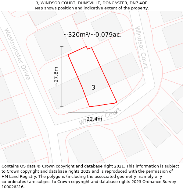 3, WINDSOR COURT, DUNSVILLE, DONCASTER, DN7 4QE: Plot and title map