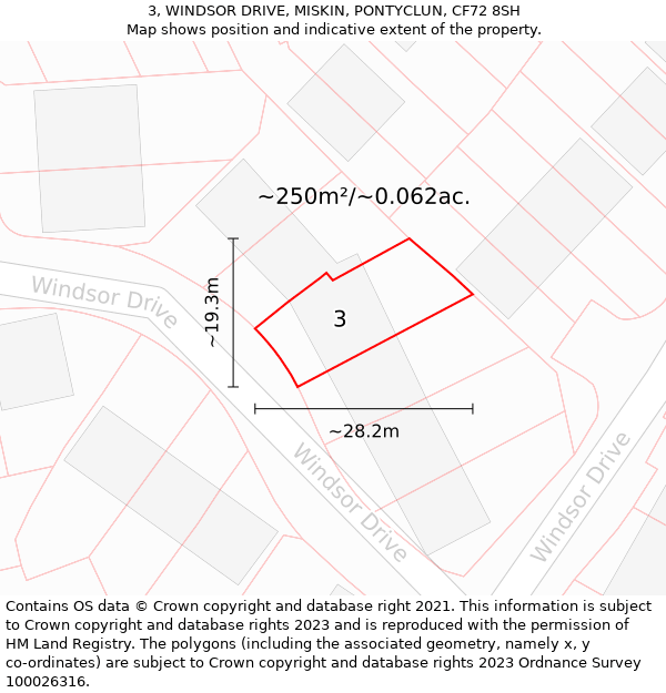 3, WINDSOR DRIVE, MISKIN, PONTYCLUN, CF72 8SH: Plot and title map