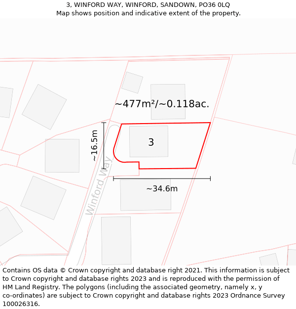 3, WINFORD WAY, WINFORD, SANDOWN, PO36 0LQ: Plot and title map