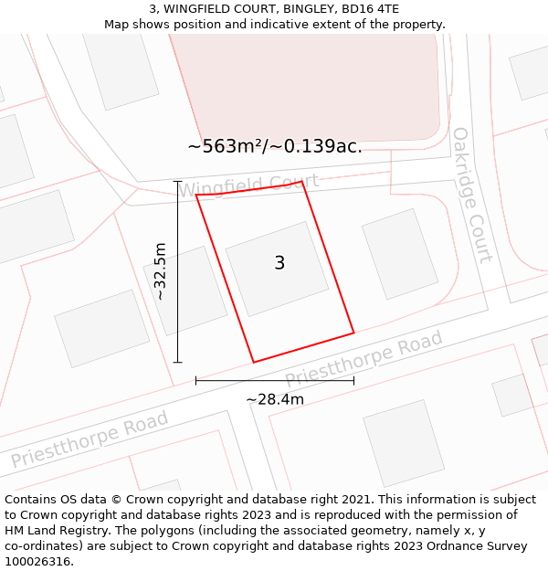 3, WINGFIELD COURT, BINGLEY, BD16 4TE: Plot and title map