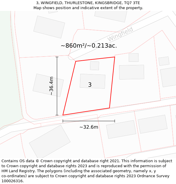 3, WINGFIELD, THURLESTONE, KINGSBRIDGE, TQ7 3TE: Plot and title map