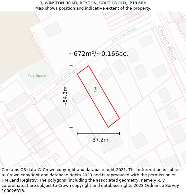 3, WINSTON ROAD, REYDON, SOUTHWOLD, IP18 6RA: Plot and title map