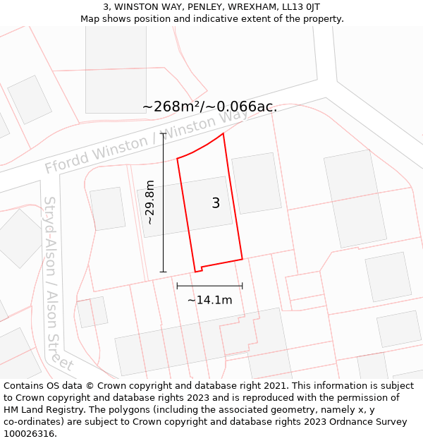 3, WINSTON WAY, PENLEY, WREXHAM, LL13 0JT: Plot and title map