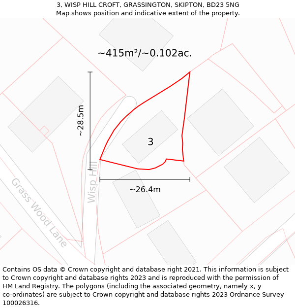 3, WISP HILL CROFT, GRASSINGTON, SKIPTON, BD23 5NG: Plot and title map